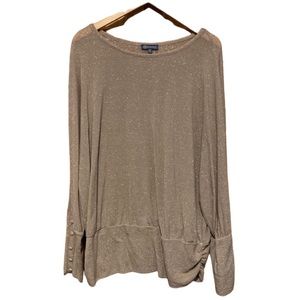 Democracy tan gold semi sheer long sleeve top size XL button sleeve details